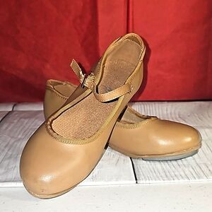 Dancing Fair Dancewear Little Girls Size 13 Beige/Brown Tap Dance Shoes VGUC